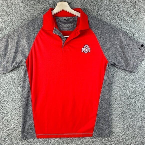 Ohio State Buckeyes Shirt‎ Mens Large Red Gray Golf Polo OSU Football Basketball - Picture 1 of 14